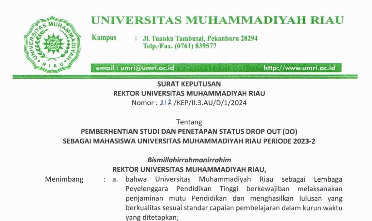 Pemberhentian Studi dan Penetapan Status DO Mahasiswa Semester Genap 2022/2023